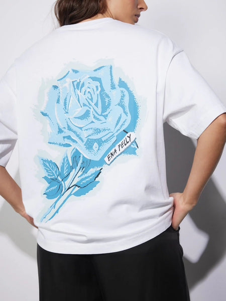 Blue Roses Tee - White