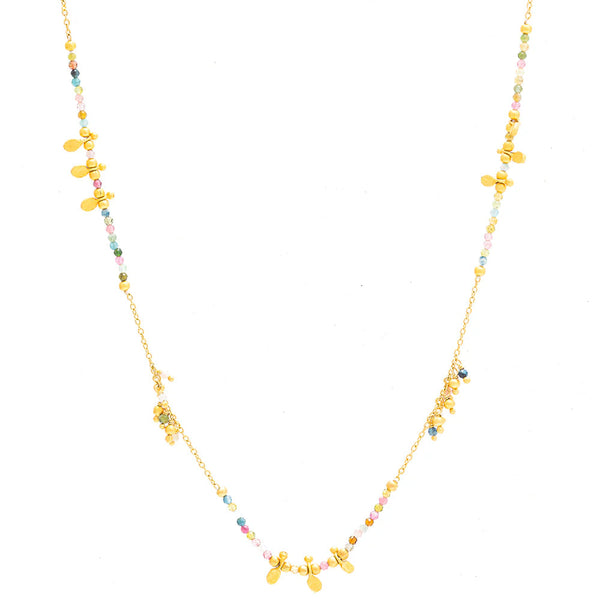 Long Multi Tourmaline gold charm necklace